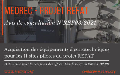 Avis de consultation N° REF03/2021 : Acquisition des équipements électrotechniques pour les 11 sites pilotes du projet REFAT