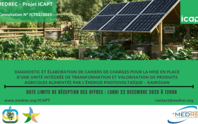 [ICAPT] Diagnostic et élaboration de cahiers de charges pour la mise en place d’une unité intégrée de transformation et valorisation de produits agricoles alimentée par l’énergie photovoltaïque à Kairouan